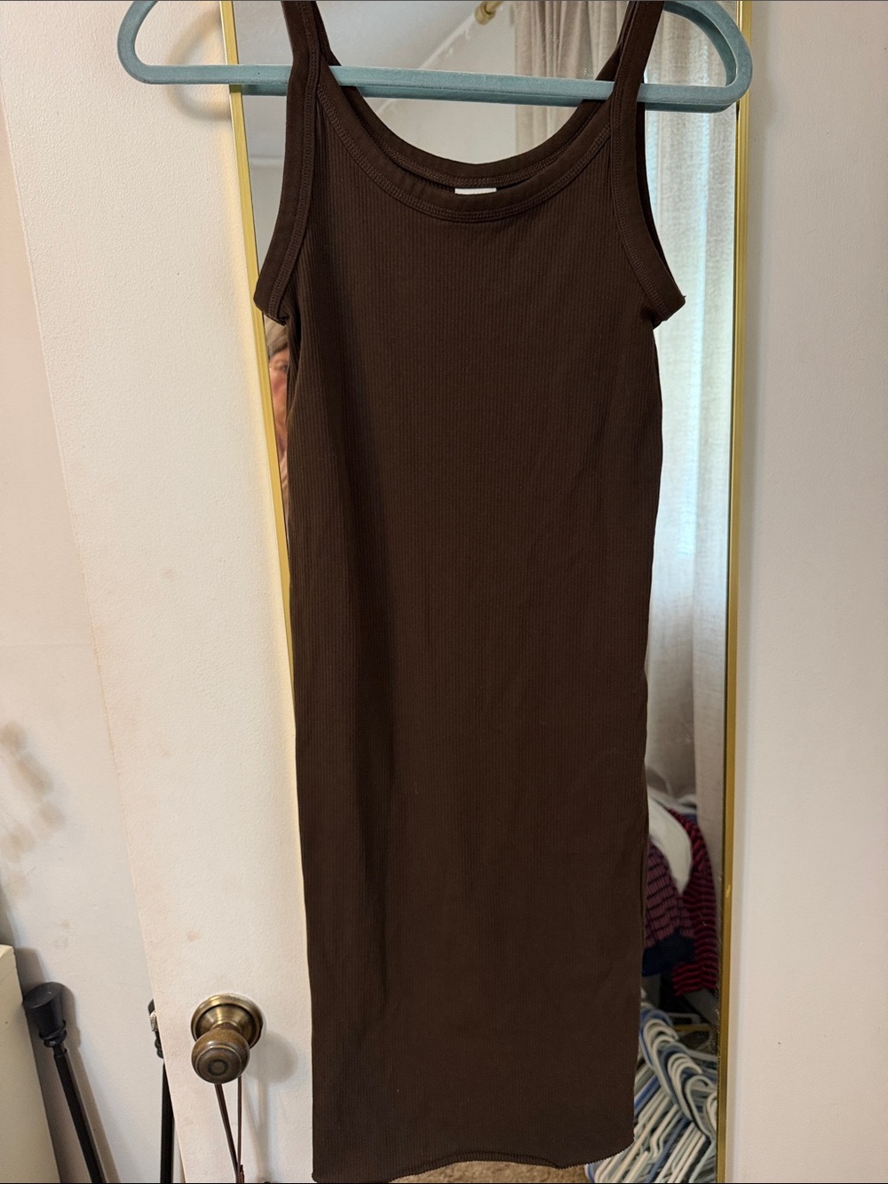 H&M Sleeveless Ribbed Midi Dress in Dark Brown